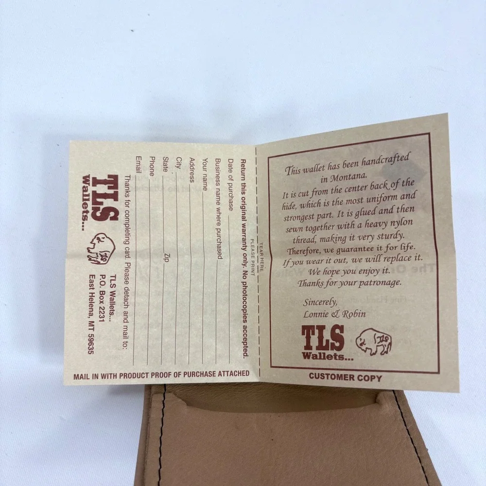 TLS Wallets Trifold Wallet Saddle Tan Buffalo Leather Handcrafted New wih Box‎